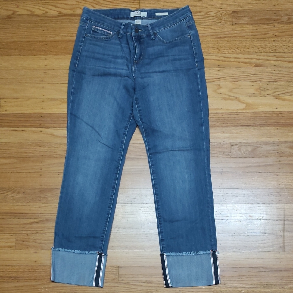 Vintage America Denim Cropped Jeans with Cuffed Hems
